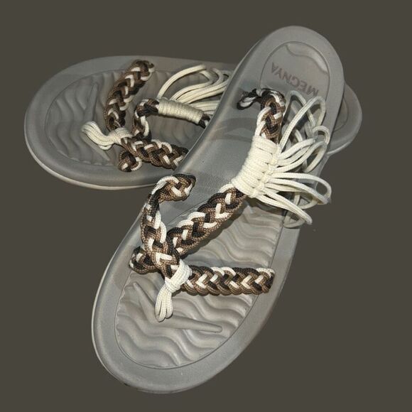 NEW  MEGNYA Womens Comf ROPE Sandal Braided cord Straps Tan Brown Cream Size 8 - Picture 6 of 7
